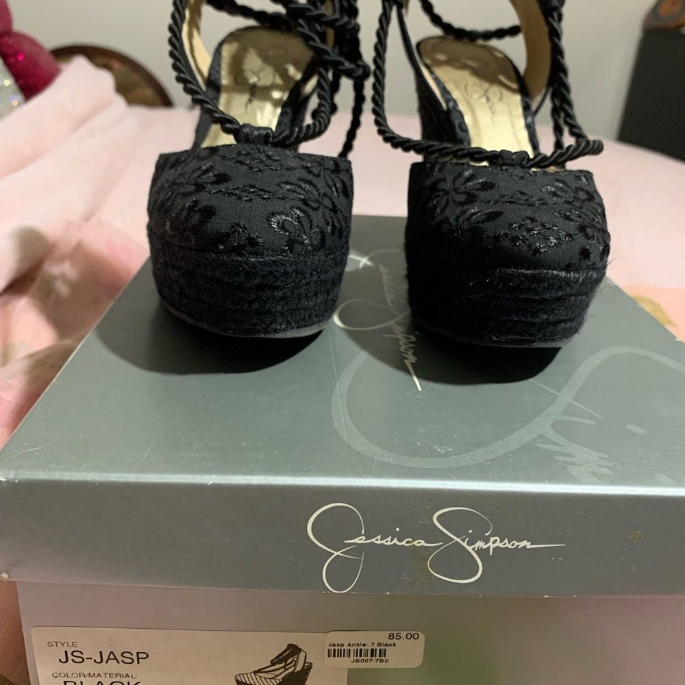 Jessica Simpson Black Platform Heels with Ankle Straps
